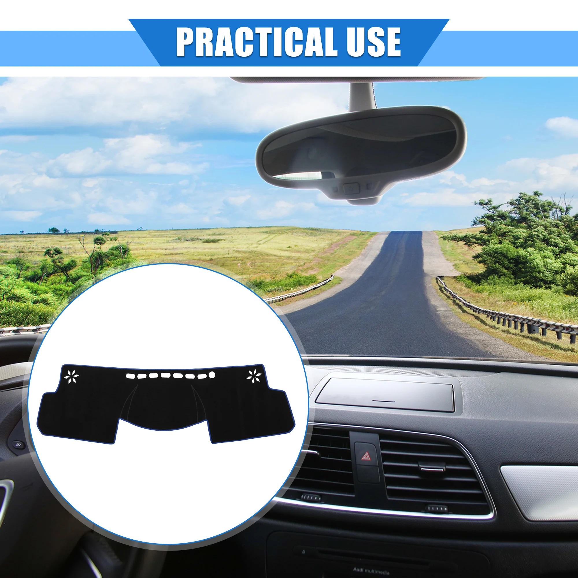 Unique Bargains Car Dashboard Cover Mat Trim for Toyota Prius V 2012-2020 Polyester Black Blue