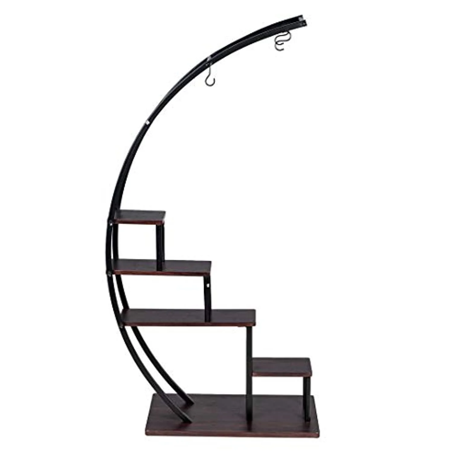 GDLF 5 tier metal plant stand creative half moon shape ladder flower pot stand rack for home patio lawn garden balcony holder blac