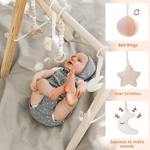 funny supply Wooden Baby Gym with 6 Gym Toys Foldable Baby Play Gym Frame Activity Center Hanging Bar Newborn Gift