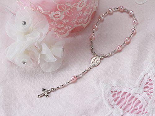 Precious Pieces sterling silver baptism baby rosary in pink