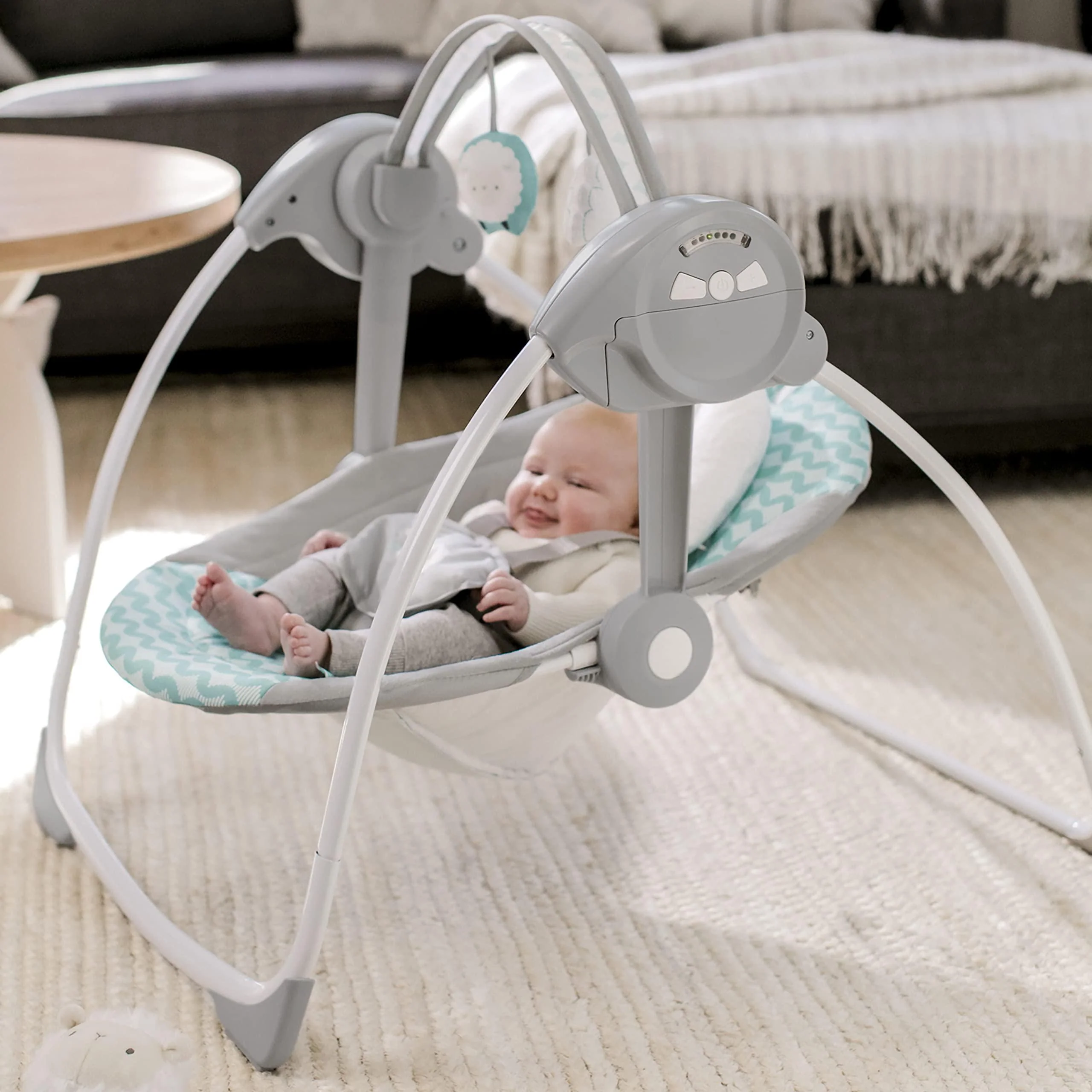 Ingenuity ity by ingenuity swingity swing easy-fold portable baby swing, 0-9 months up to 20 lbs (goji)