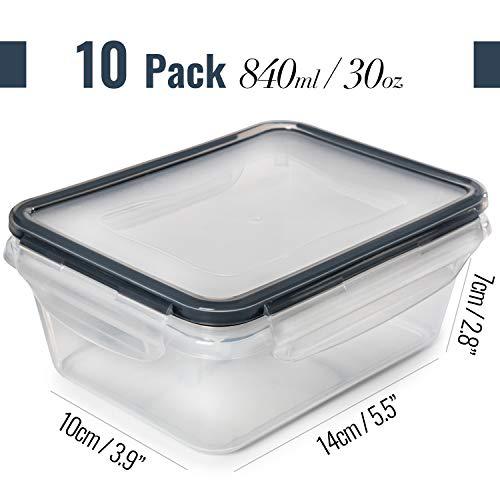 Fullstar food storage containers 10 pack (30 oz) | bpa- free plastic with lids | leak-proof airtight reusable for meal prep, lunches a