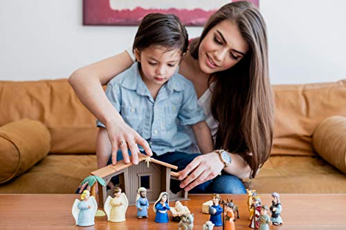 EIGELIU Bible Toys Nativity Set - Christmas Story Manger Scene, 18 Pieces With Birth of Baby Jesus Mini-Storybook (in English &a; Spanish)
