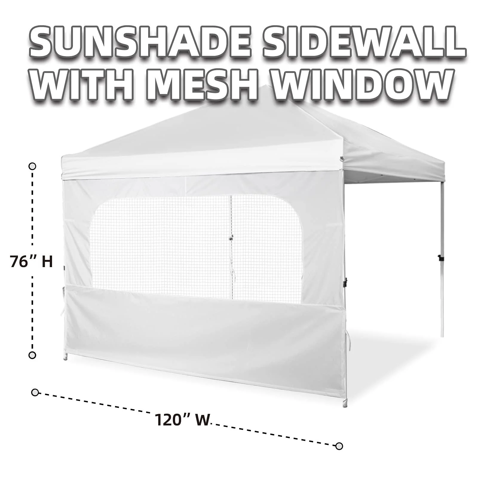 turtle life sunshade sidewall with mesh window and zipper for 10x10 pop up straight canopy, 1 pack, white