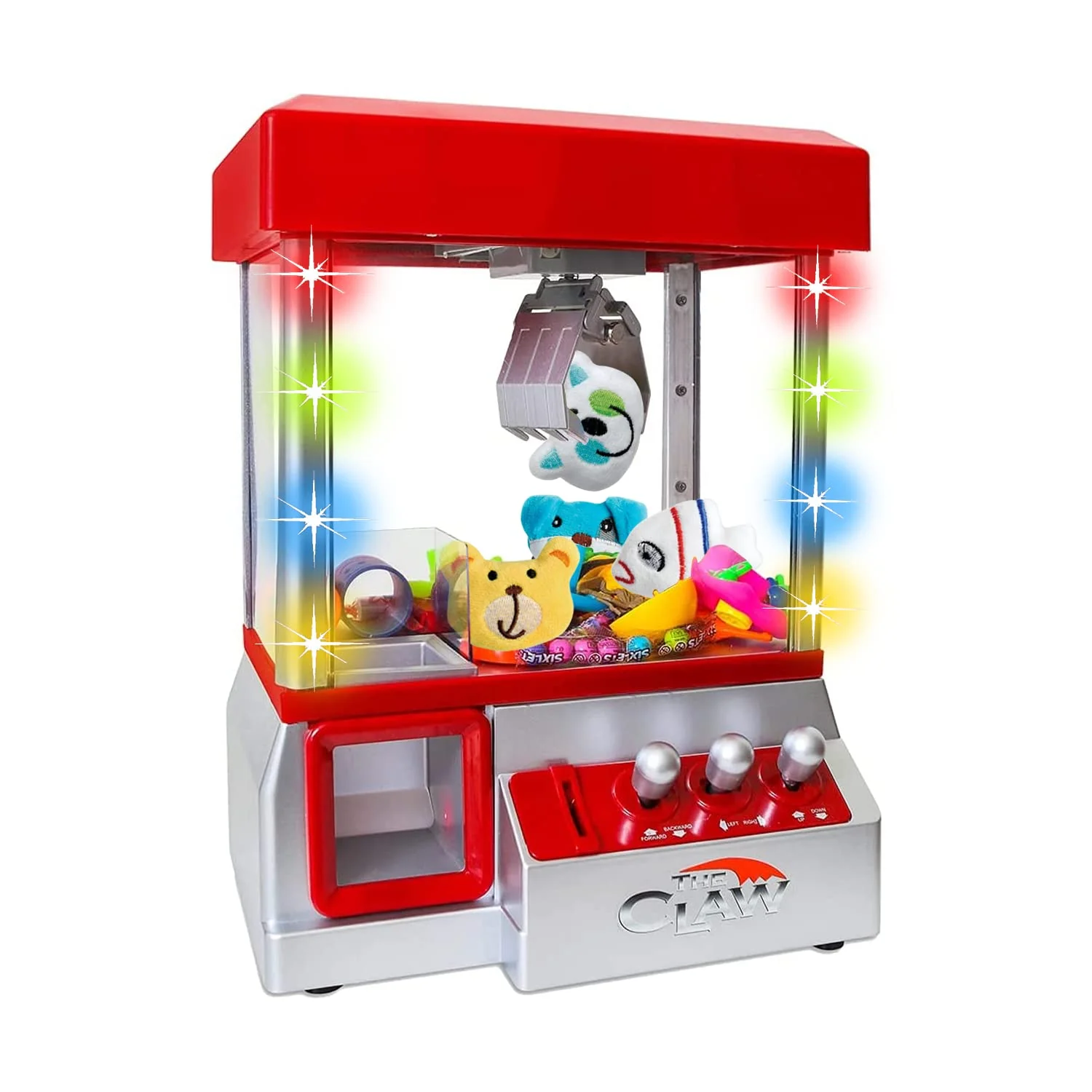Bundaloo claw Machine Arcade game - Electronic Mini candy and Toy grabber Dispenser for Kids - with Lights Sound &a; 4 Mini Plush