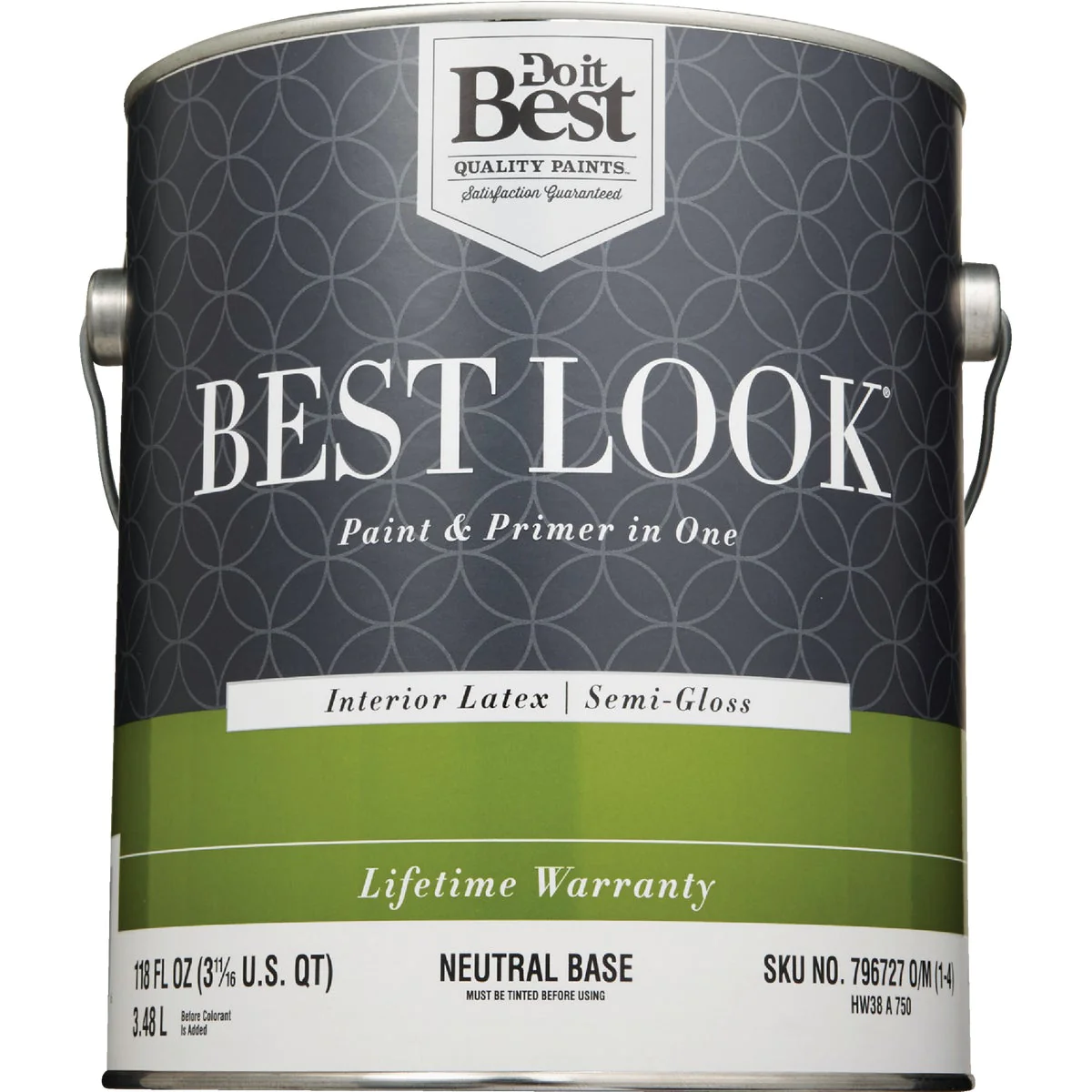 Best Look SIM Supply, Inc. HW38A0750-16 Best Look Latex Premium Paint &a; Primer In One Semi-Gloss Interior Wall Paint, Neutral Base, 1 Gal.