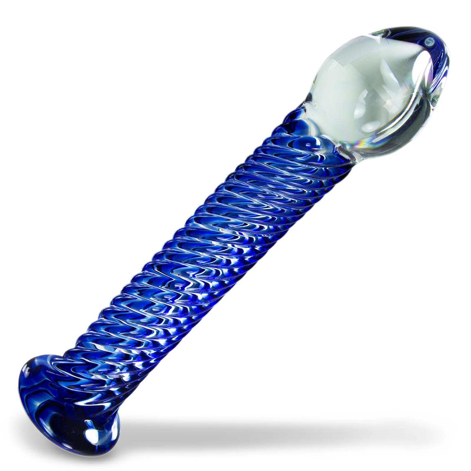 LeLuv Blue Twisted Glass Probe 7 inch Dildo Wand Erect Sexy Sex Toys Bundle with Premium Padded Pouch