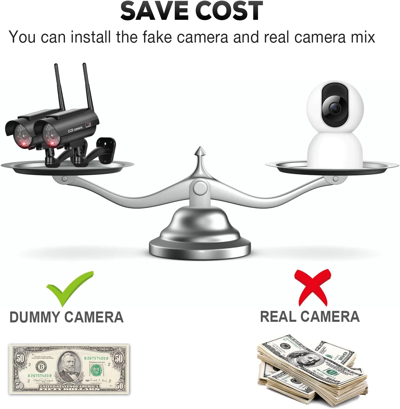 Tollar BNT Solar Powered Fake Security Camera, Bullet Dummy Security Camera Simulated Surveillance System with Realistic Red Flashing