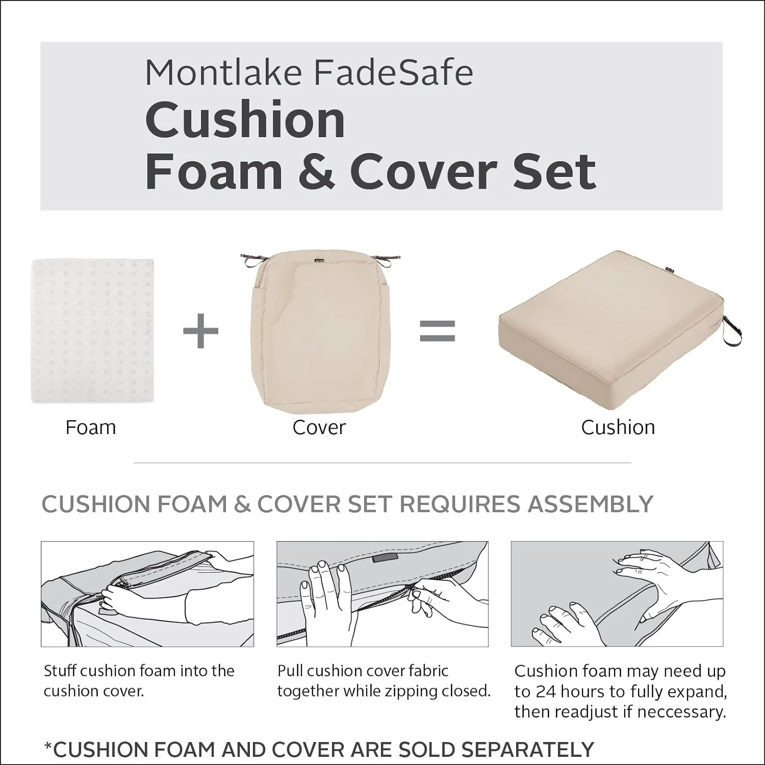 Classic Accessories Montlake Water-Resistant 80 x 26 x 3 Inch Patio Chaise Lounge Cushion Slip Cover, Antique Beige