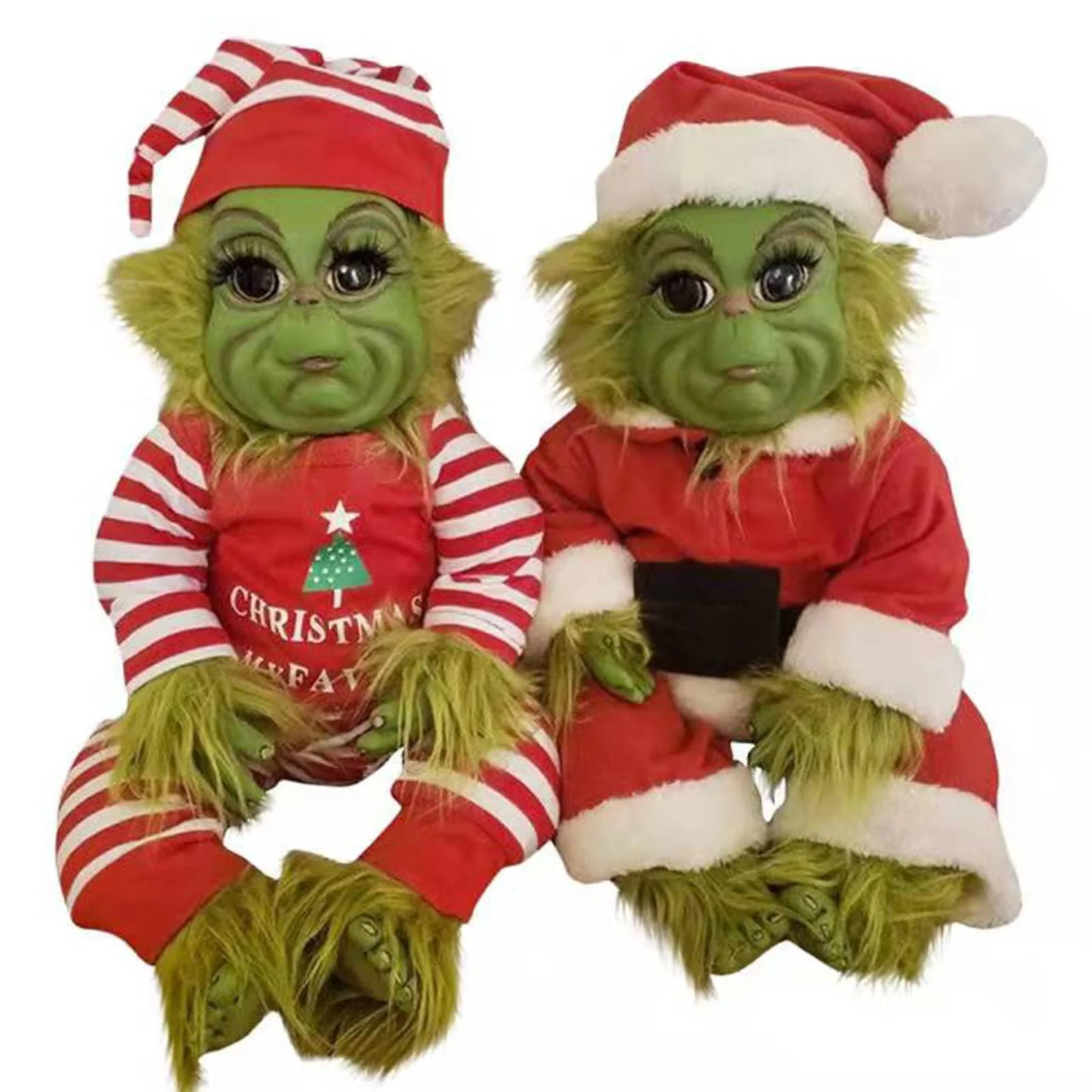 xiaxaixu kids christmas green furry grinch doll toy cute santa costume christmas stuffed plush toy 7.8 inch grinch baby doll furry plu