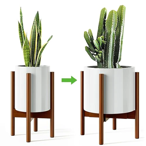 MUDEELA Adjustable Bamboo Plant Stand 8 to 12 Inches, Single Floor Stand for Indoor Plants, Dark Brown Planter Stand, Pot Plant