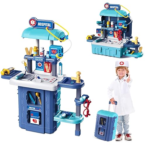 IBASETOY Toy Doctor Kit for Kids: Pretend Play Kids Doctor Set with Electronic Stethoscope Dress Up Doctor Costume Carrying Storage Case