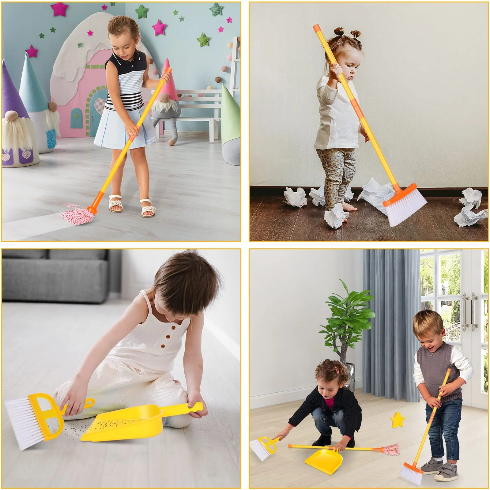 Masthome Kids Cleaning Set, 8 Piece Cleaning Toys Set, Includes Mop, Broom, Brush, Dustpan, Microfiber Cloth, Cleaning Sponge, S