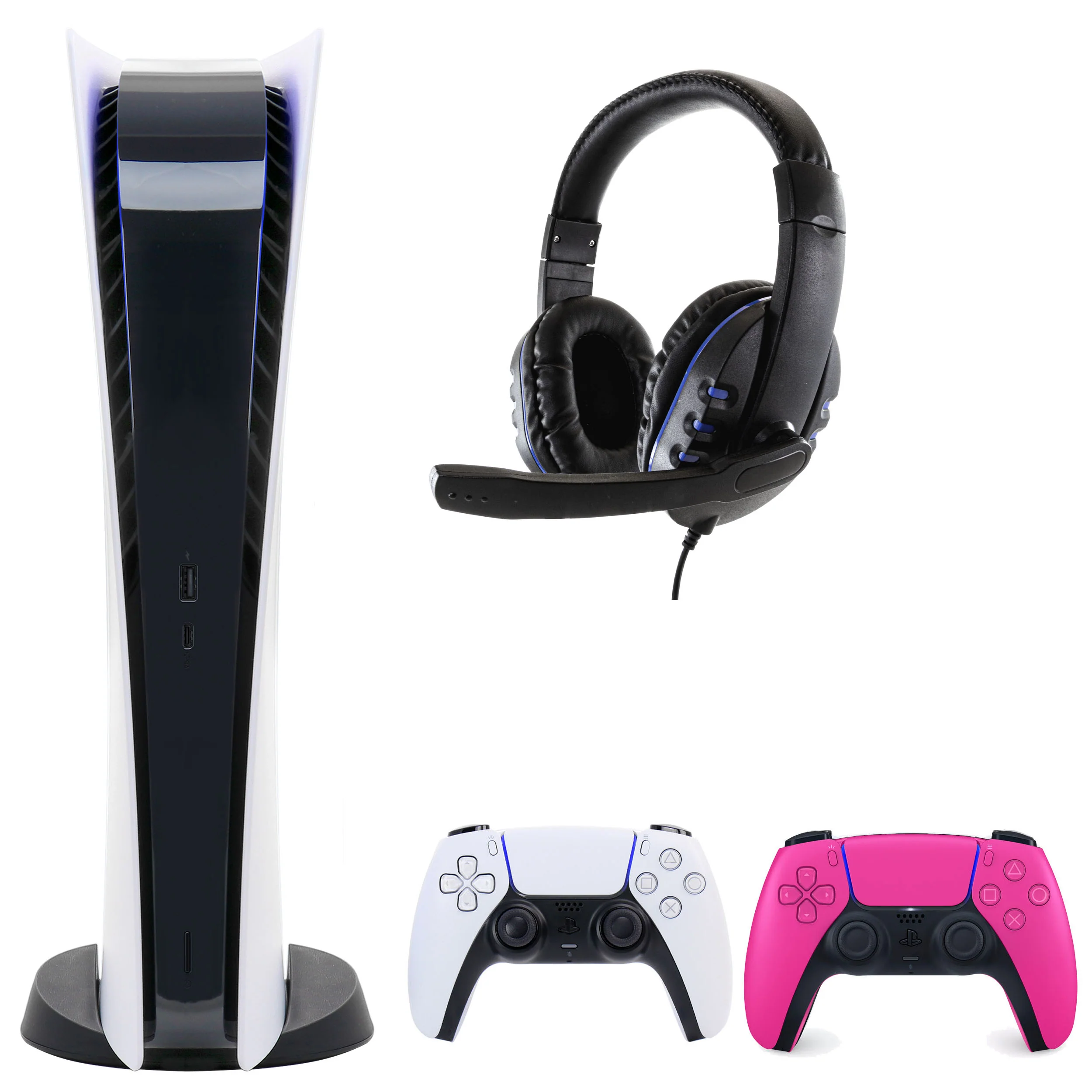 Sony PS5 Digital Console with Extra Pink Dualsense Controller and Dual Charging Dock