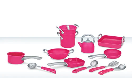 Liberty Imports Deluxe Pink Kitchen Gourmet Cookware Pots and Pans Premium Playset for Girls (13 Pcs)
