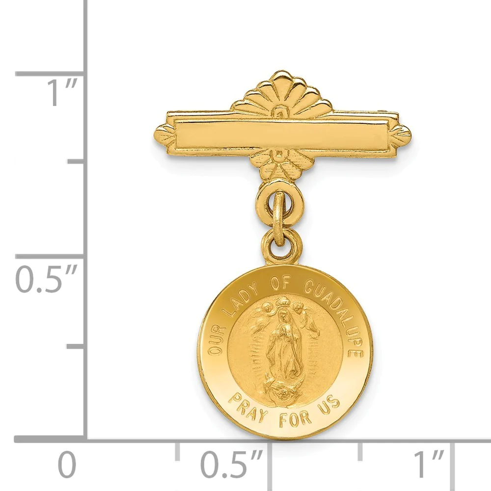 Jewelryweb 14k Yellow Gold Our Lady of Guadalupe Medal Pin - Measures 26.1x17.6mm