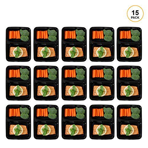 freshware meal prep containers [15 pack] 2 compartment with lids, food storage containers, bento box, bpa free, stackable, mi