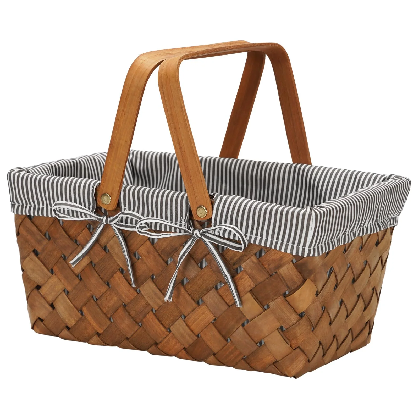 G GOOD GAIN Woodchip Picnic Basket with Handle, Hand Woven Easter Eggs and Candy Basket, Bath and Kids Toy Wicker Storage Basket, Gift Packi