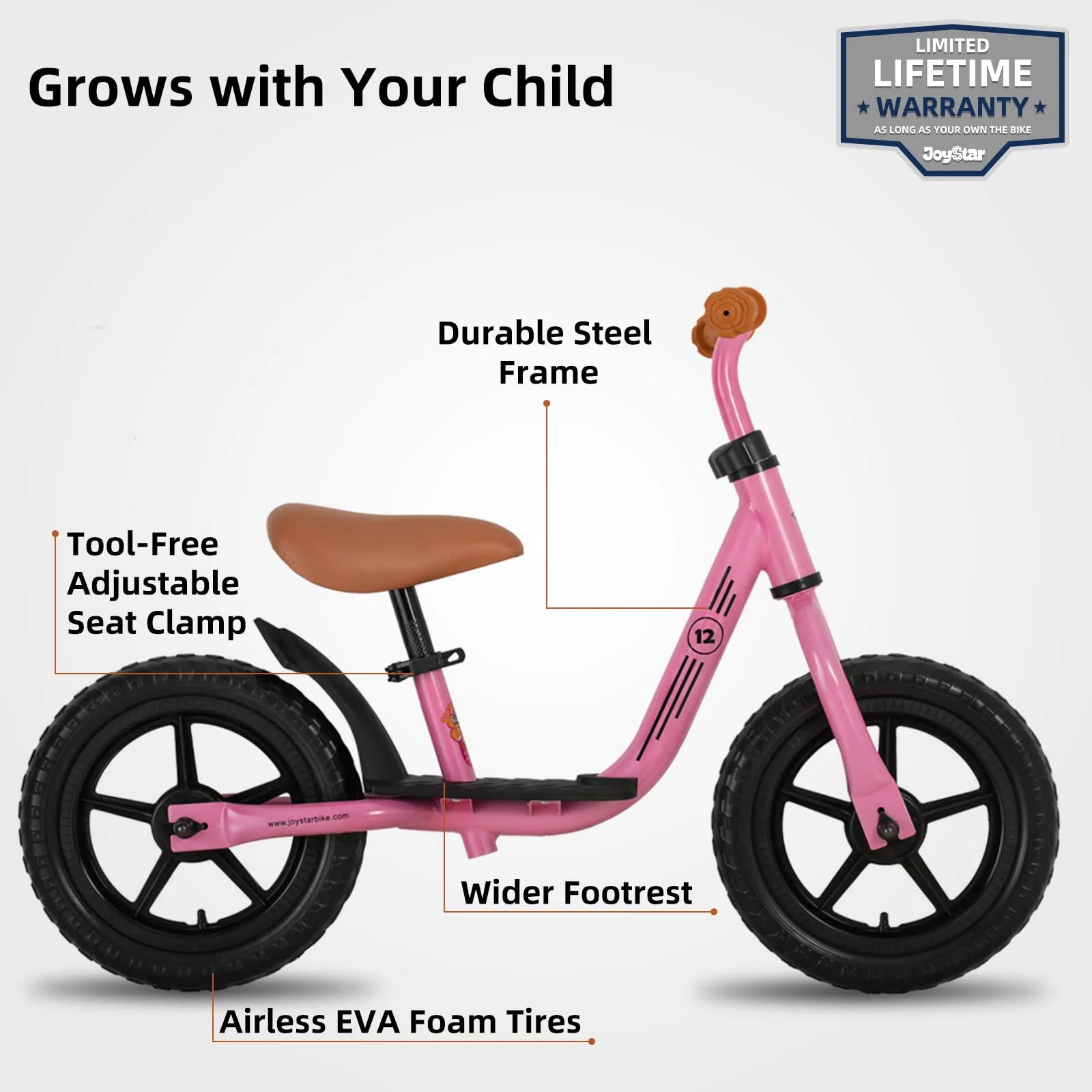 JOYSTAR 12 Inch Toddler Balance Bike for 3 4 5 Year Old Boys Girls with Footrest 12