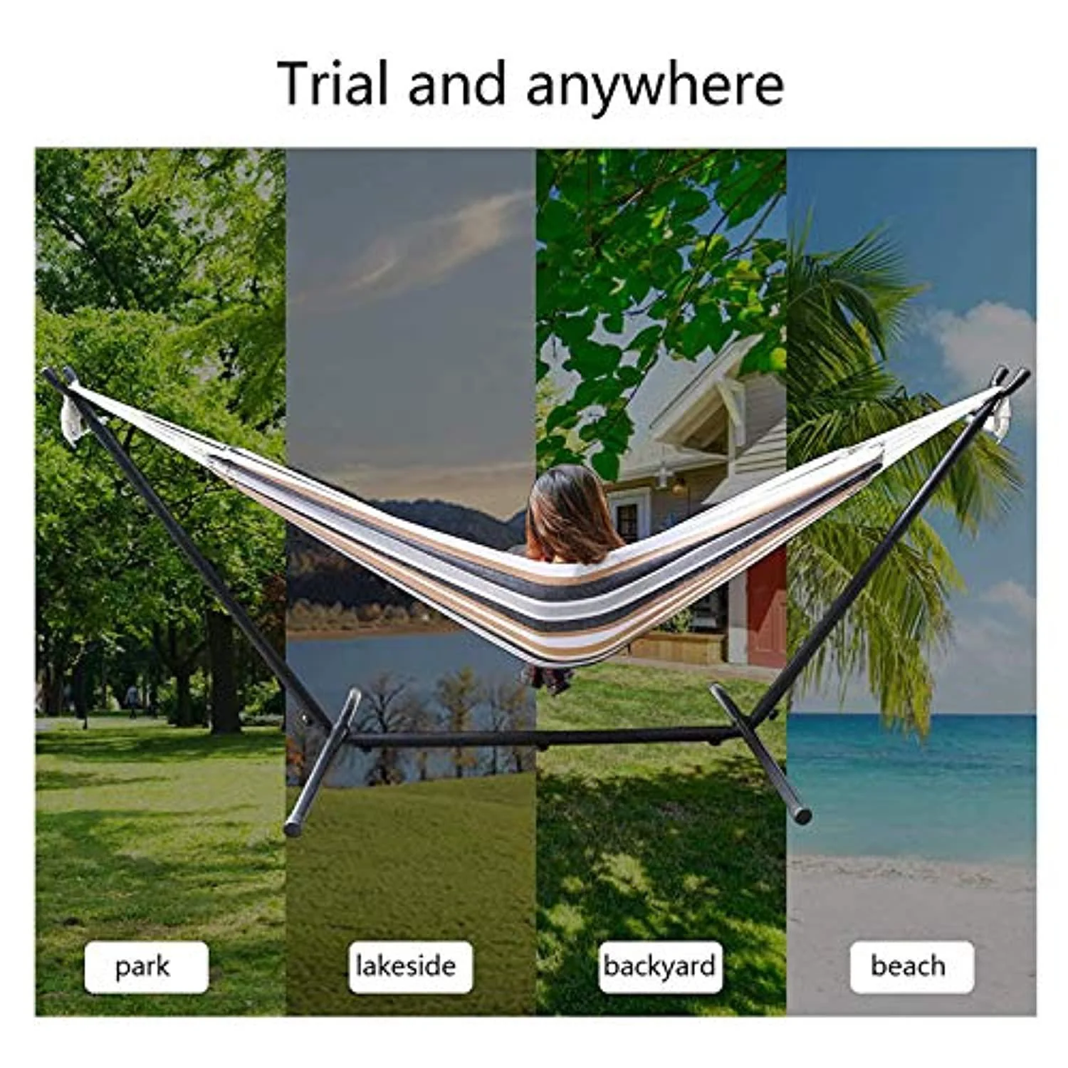 zeyacaif swing hammock with double space saving steel stand, 2-person hammock with portable carrying bag for outdoor garden y