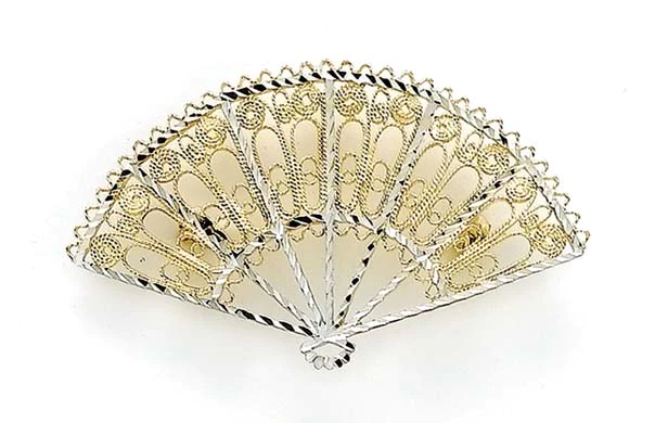 Jewelryweb 14k Two-Tone Filigree Fan Pin