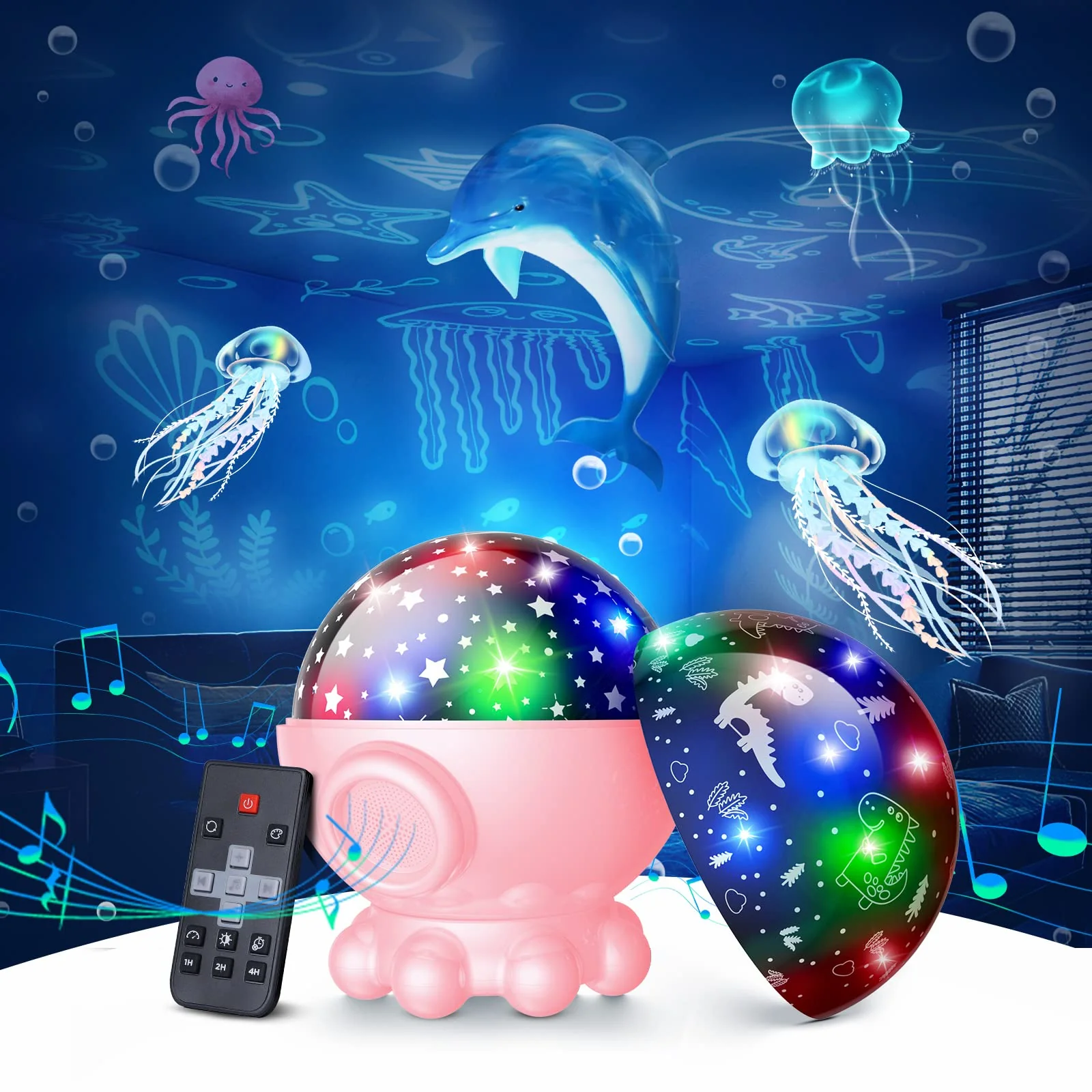DOFLER Night Light Projector,Ocean Star Night Light for Kids Room,Dinosaur Toys with 360A Rotation,Remote and Timer,3 Projection Films,
