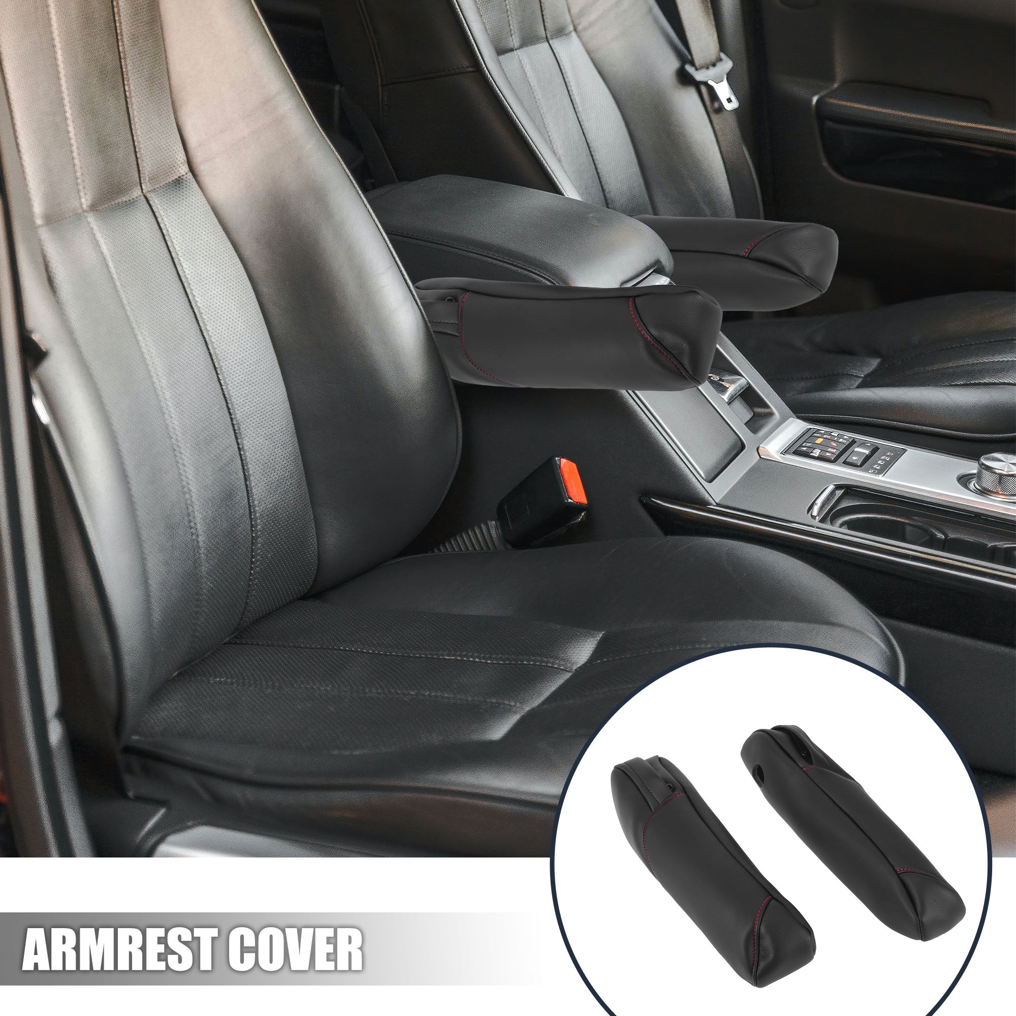 Unique Bargains Pair Car Front Seat Armrest Cover Black with Red Line for Honda CRV 2007-2009