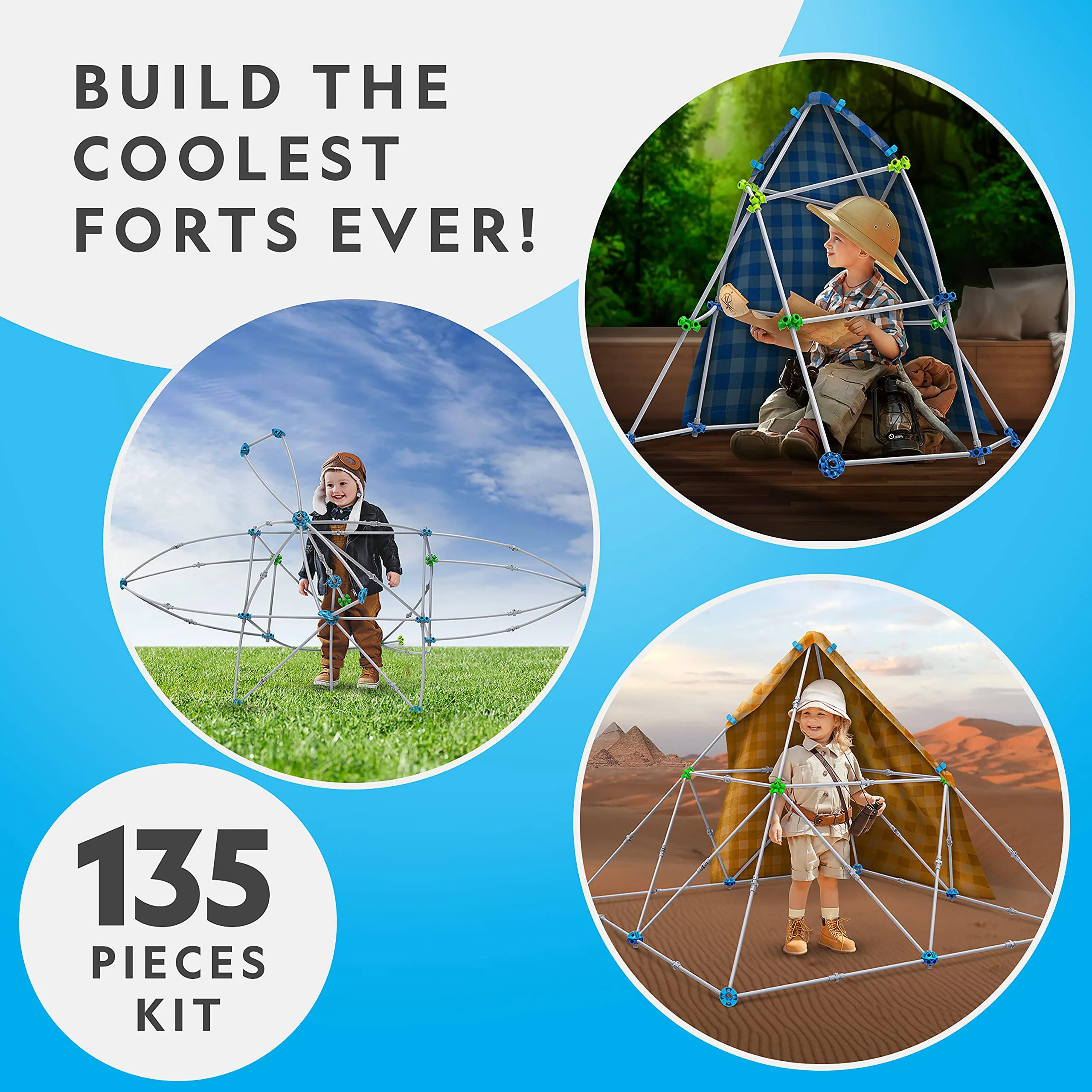 national geographic kids fort building kit - 135-piece indoor fort builder for kids, build a fort for creative play, stem bui