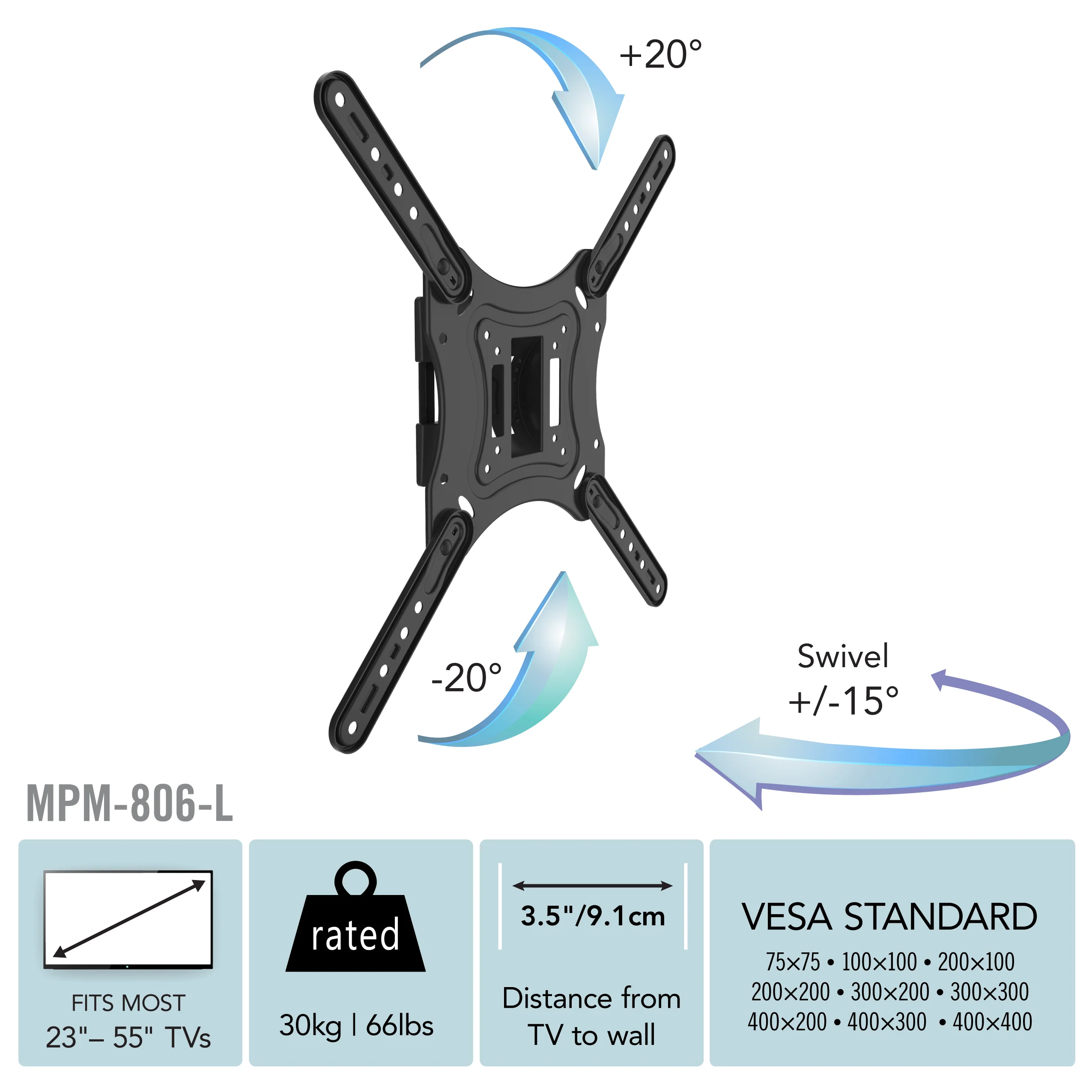 CorLiving MPM-806-L  Full-Motion X-frame Wall Mount for 23