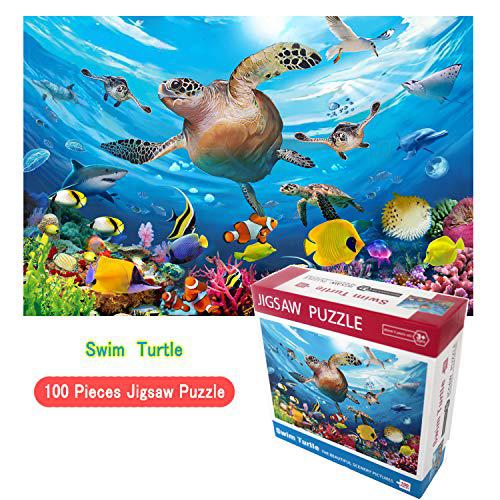 koyiwa 100 pieces jigsaw puzzle for kids age 4-8 sea turtle swimming fantastic seaworld educational puzzle toys for toddler c