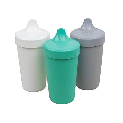 Re Play Re-Play Made in The USA 3pk Toddler Feeding No Spill Sippy Cups for Baby, Toddler, and Child Feeding - Blush, Grey, White