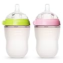 Comotomo Natural Feel Baby Bottles, Green &a; Pink, 250ml (8 oz)