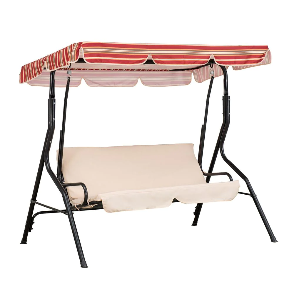 Golden Bull Marketing Sunjoy Tan and Red Striped Covered 2-Seat Swing with Tilt Canopy