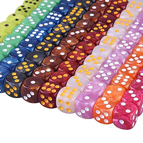 Austor 100 Pieces 6 Sided Game Dice Set 10 Pearl Colors Round Edges Dices for Tenzi, Farkle, Yahtzee, Bunco or Teaching Math wit