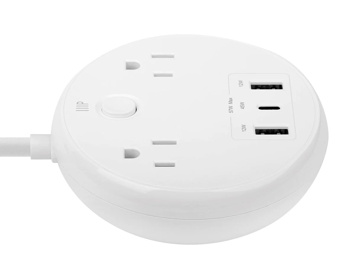 Monoprice USB-C Power Strip, 2 Outlets and 57W 3 USB with 5-Foot Extension Cord