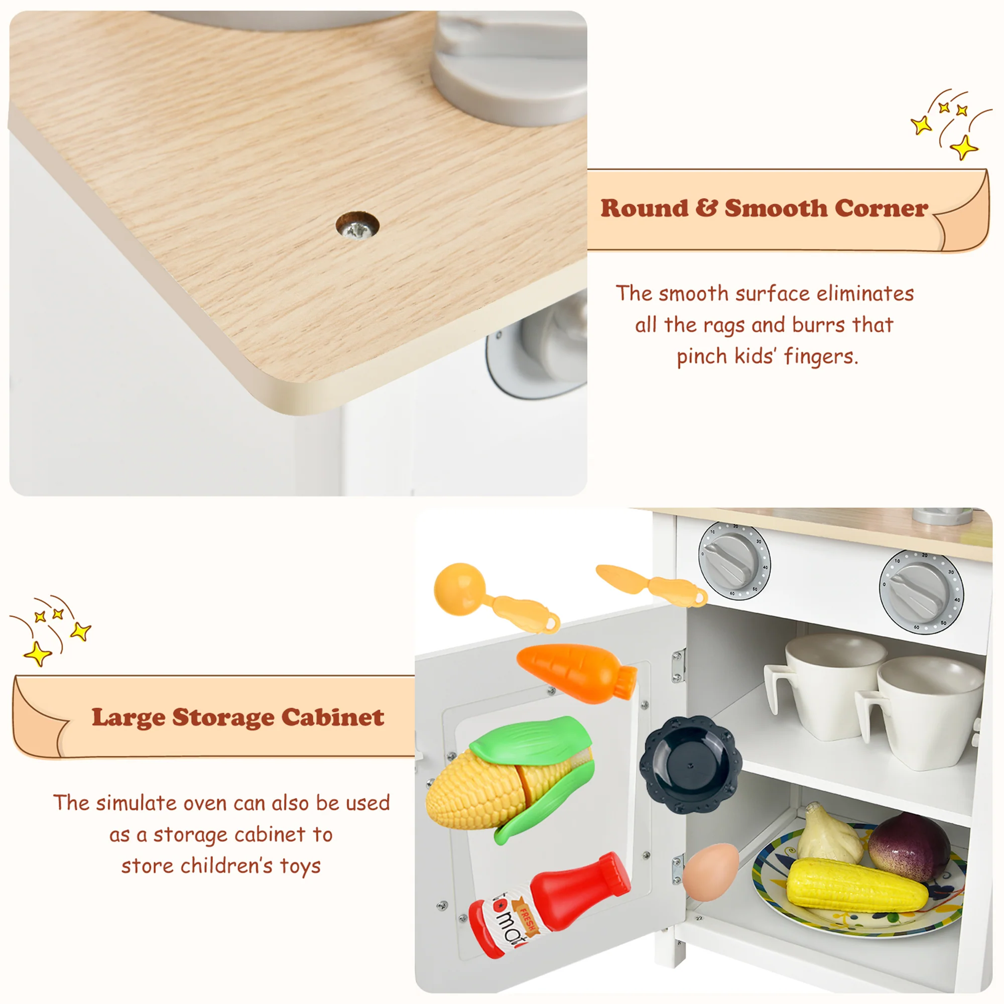 Costway Wooden Pretend Play Kitchen Set for Kids Toddlers w/ Accessories &a; Sink