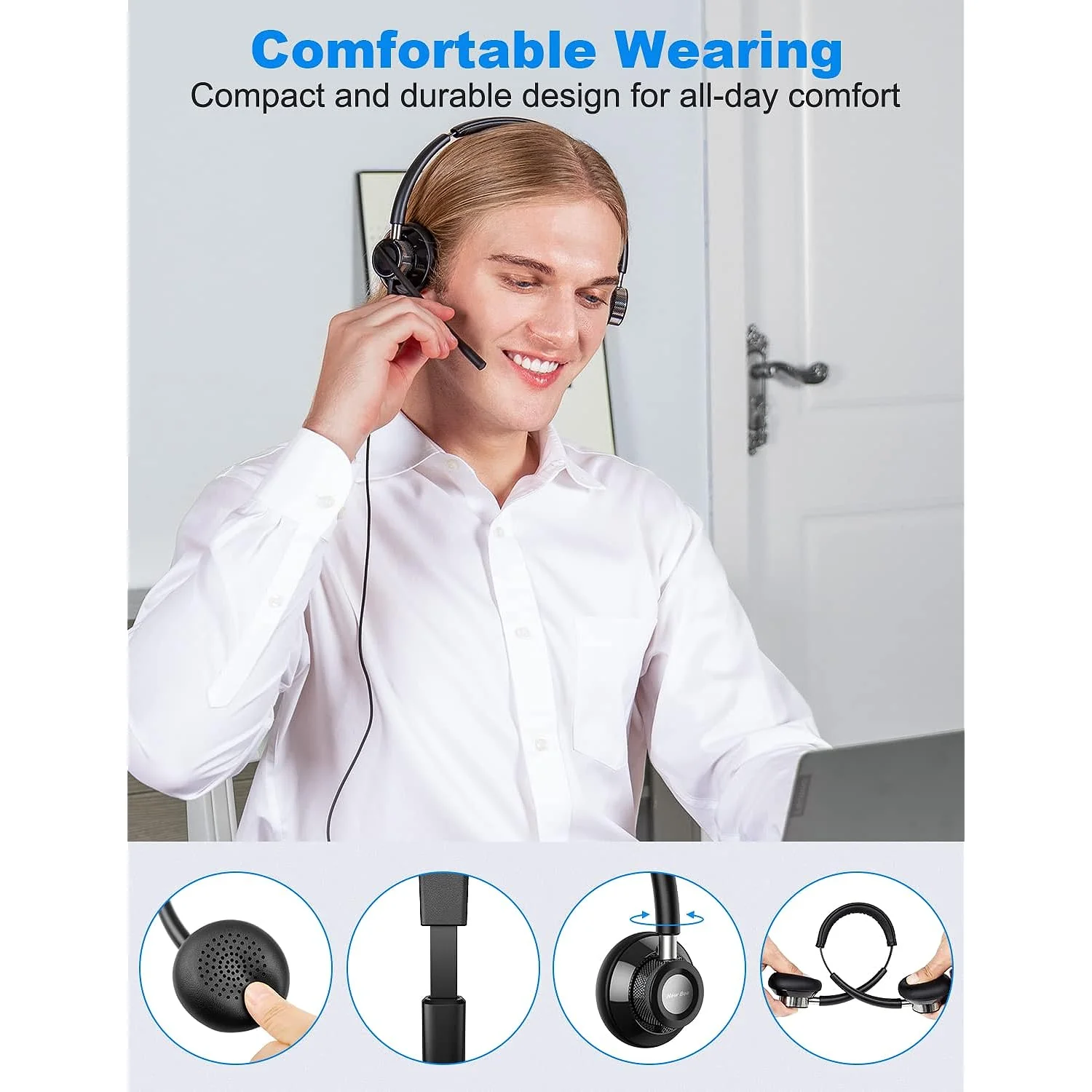 Zell Electronics Zell Usb Headset With Microphone For Pc, Lightweight Headset With In-Line Mute Volume Control Wired Headset For Laptop, Skype…