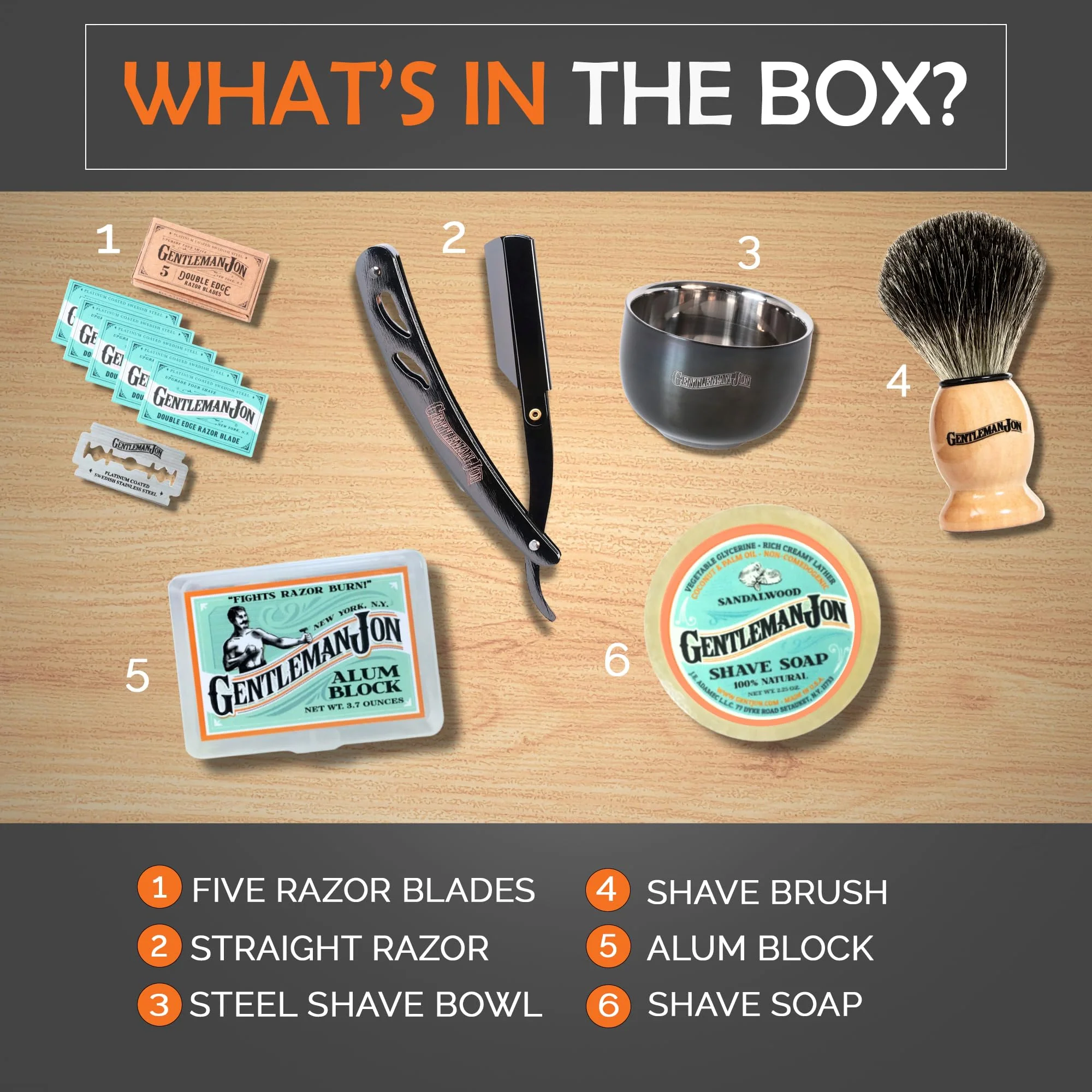 Gentleman Jon Straight Razor Shaving Kit | Vintage Wet Shave Grooming Set for Men - Includes: Straight Edge Razor, Hair Shaving