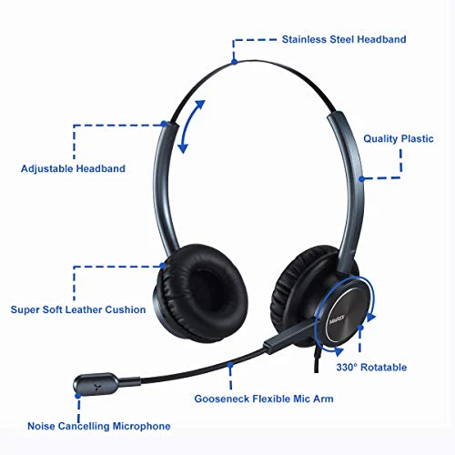 Mairdi Office Headset with RJ9 &a; 3.5mm Connectors for Landline Deskphone and Smartphone PC Laptops, Call Center Telephone Headset with