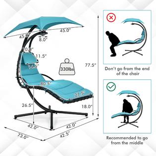 Gymax Hanging Chaise Lounge Curved Steel Patio Hammock Swing Chair w/ Overhead Light Turquoise