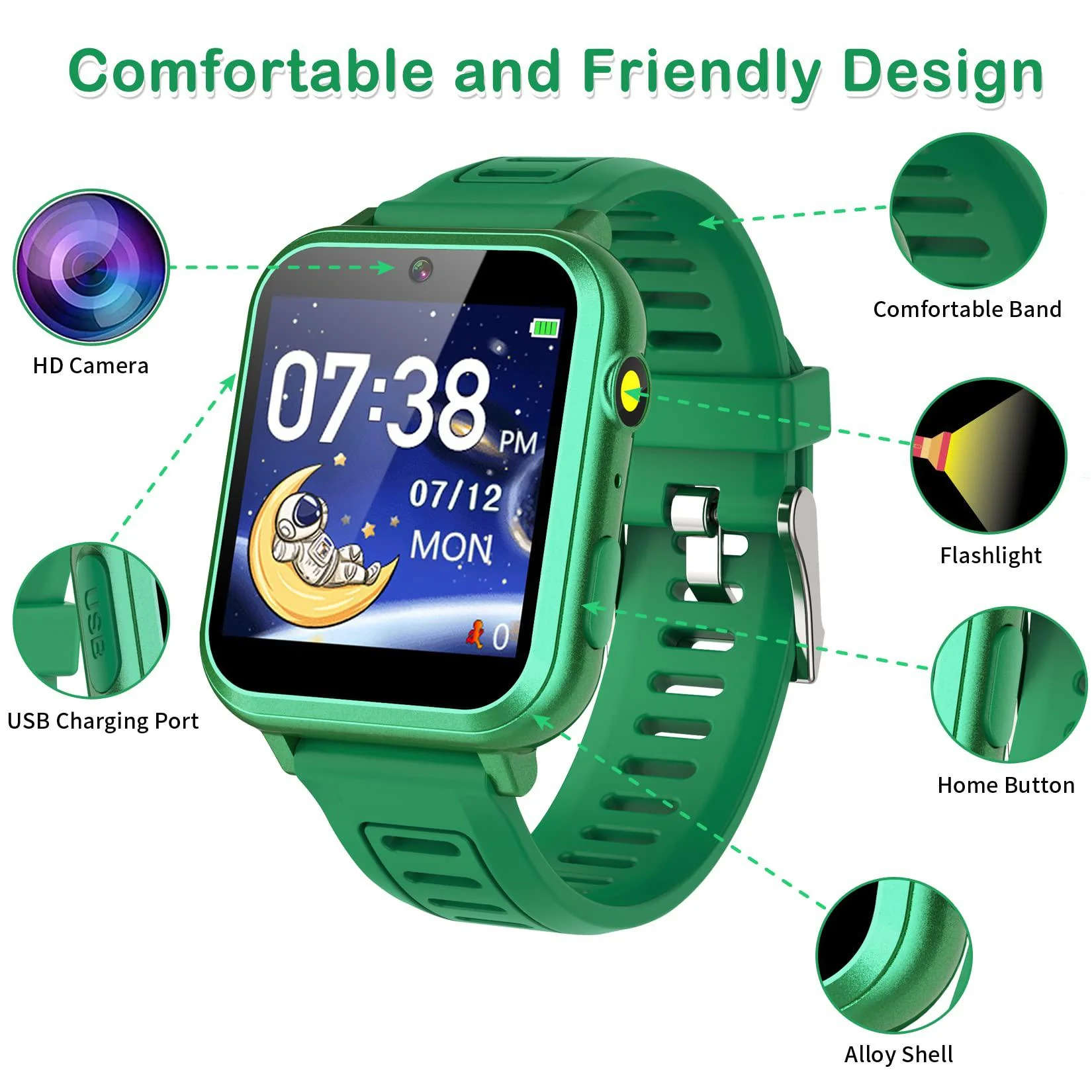 Phyulls smart watch for kids, toddler watch toys with 24 puzzle games camera video recorder music alarm calculator calendar flashligh