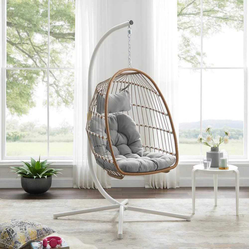 Walker Edison Swing Egg Chair with Stand - Brown/Grey