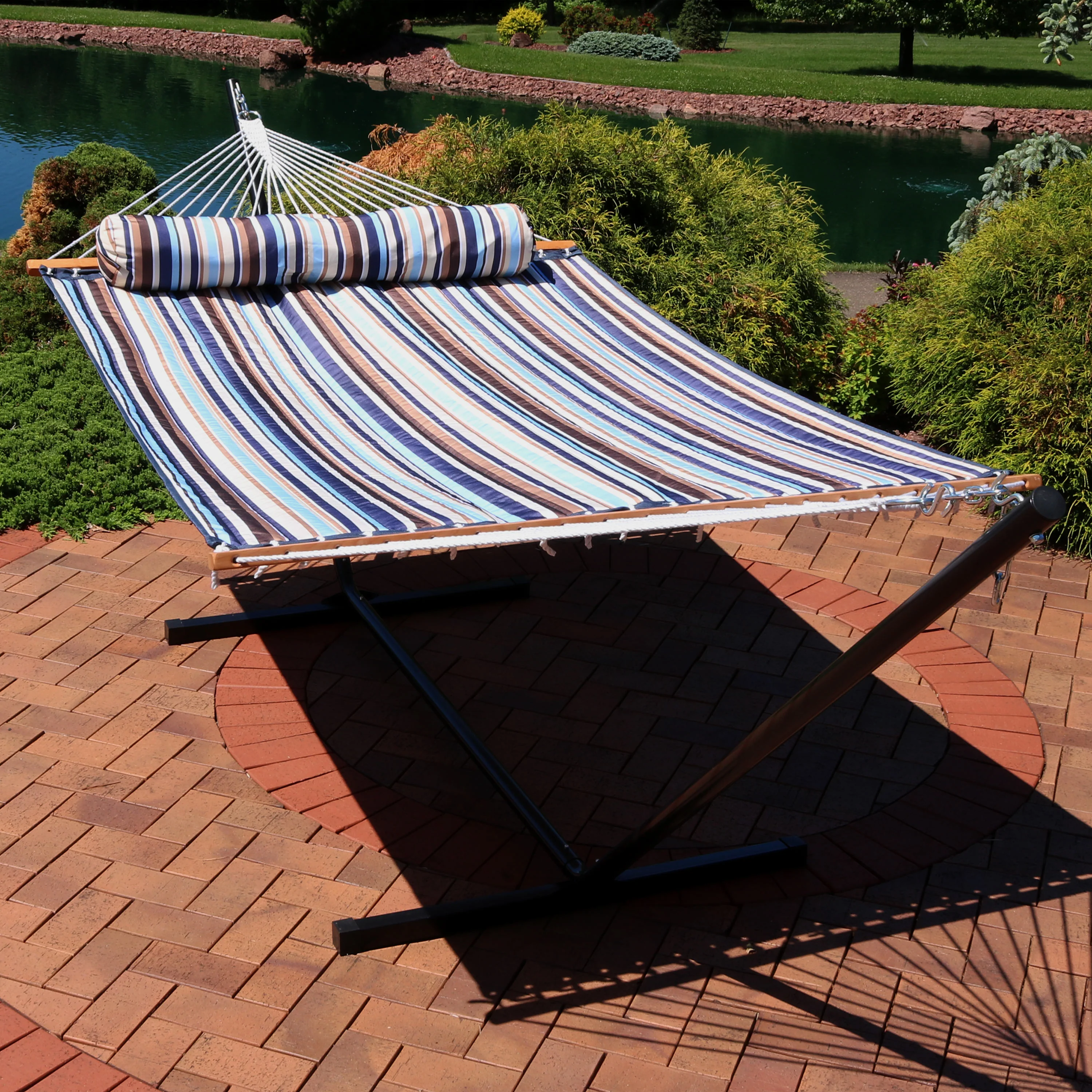Sunnydaze Decor Quilted Fabric Hammock Bed with 12-Foot Stand - Ocean Isle