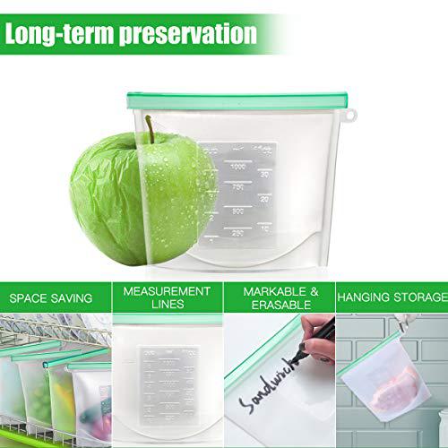 cadrim ?upgrade?cadrim reusable extra thick silicone food storage bags - 6 packs zipper freezer bags for marinate meats sandwich, sn