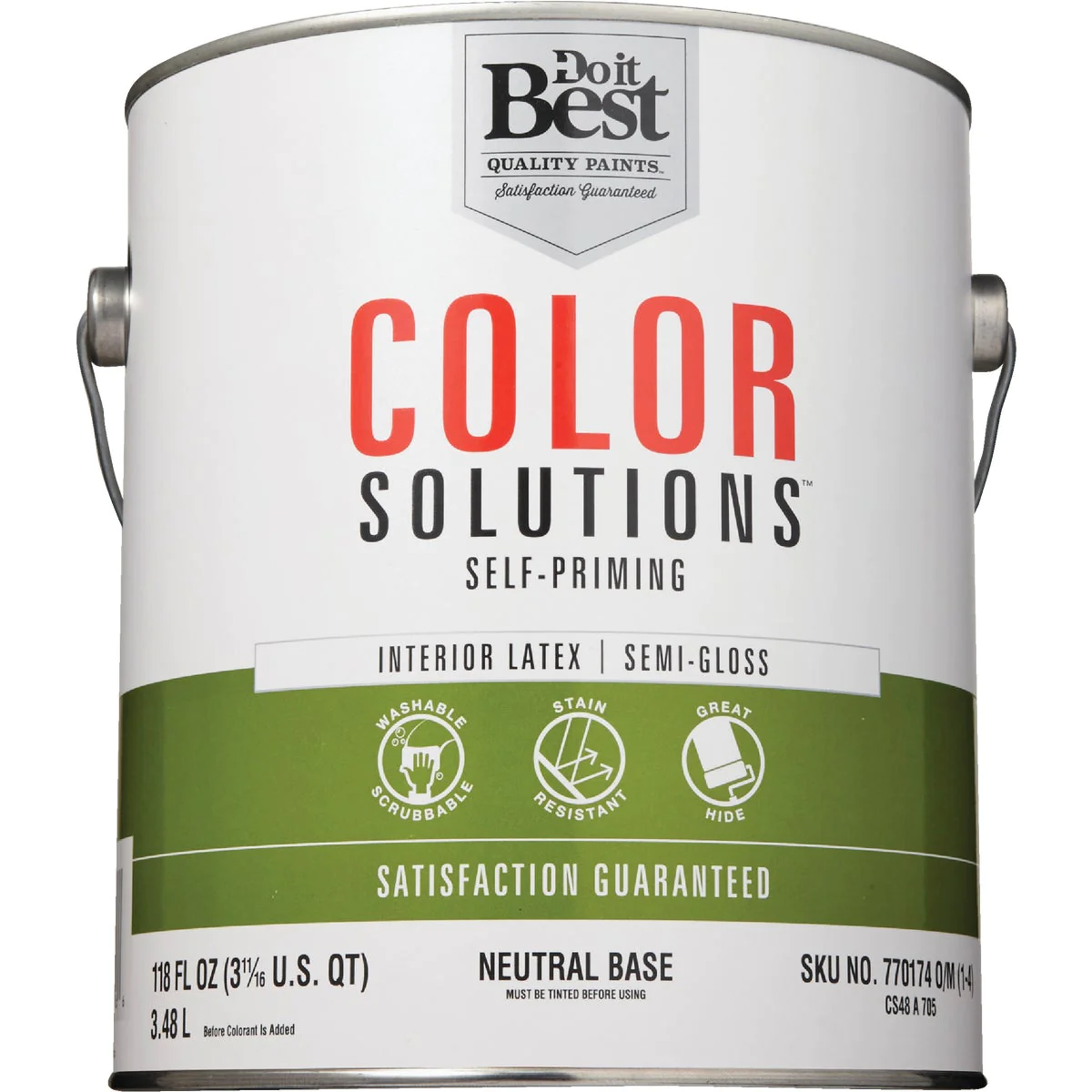 Color Solutions SIM Supply, Inc. CS48A0705-16 Do it Best Color Solutions Latex Self-Priming Semi-Gloss Interior Wall Paint, Neutral Base, 1 Gal.