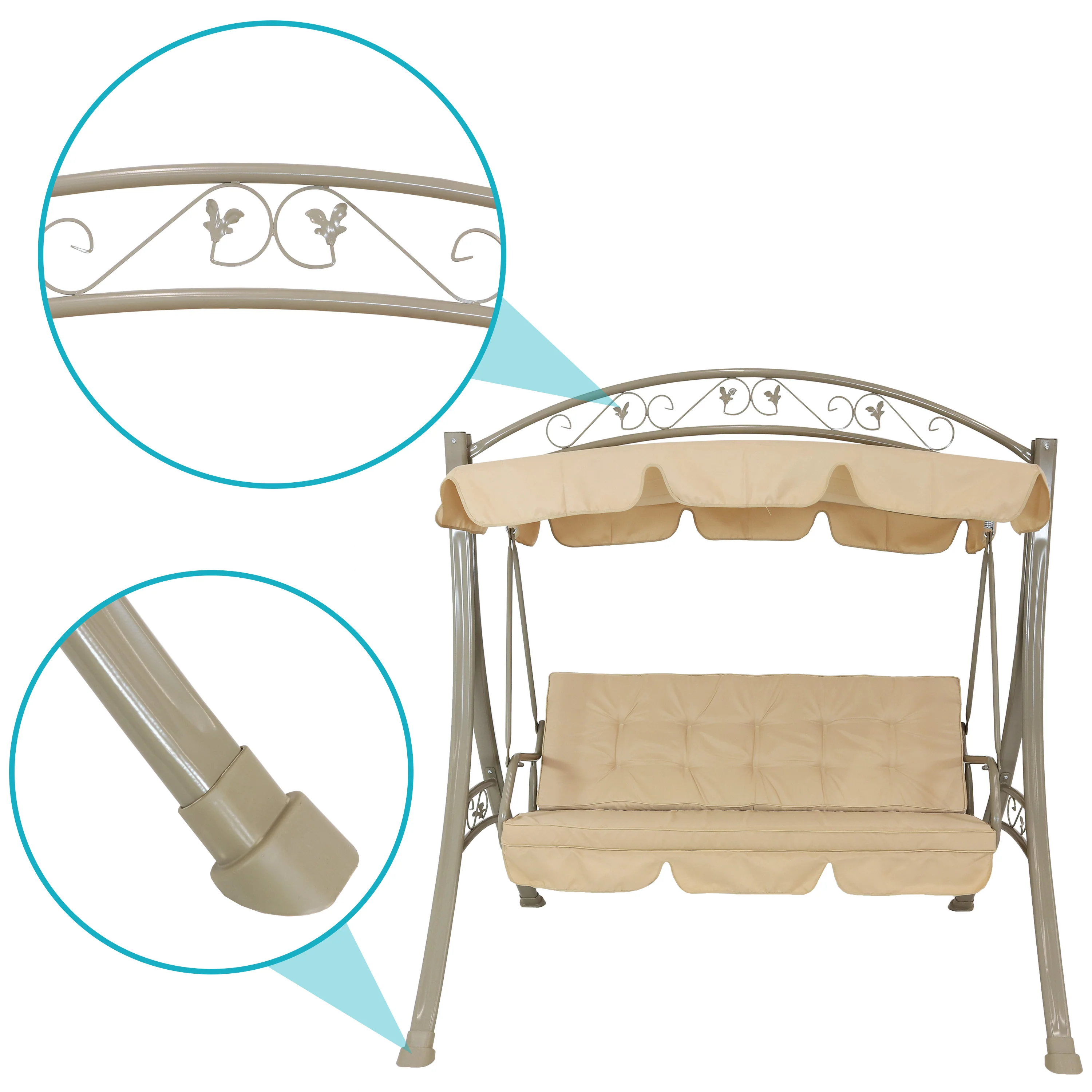 Sunnydaze Decor 3-Person Steel Patio Swing with Canopy and Beige Cushion