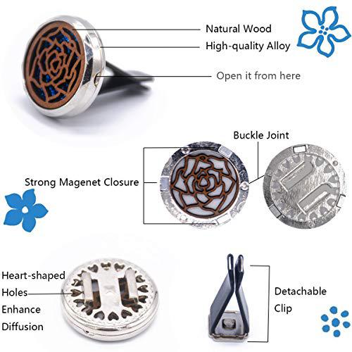 Nadiho 2 packs wooden car diffuser vent clips, aromatherapy essential oil car diffuser locket clip with 10 shiny pads and 10 washabl