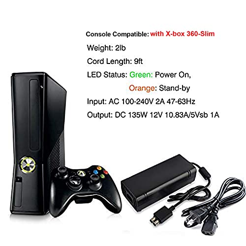 YCCSKY Power Supply for Xbox 360 Slim AC Adapter Power Supply Brick Charger with Cable for Xbox 360 Slim
