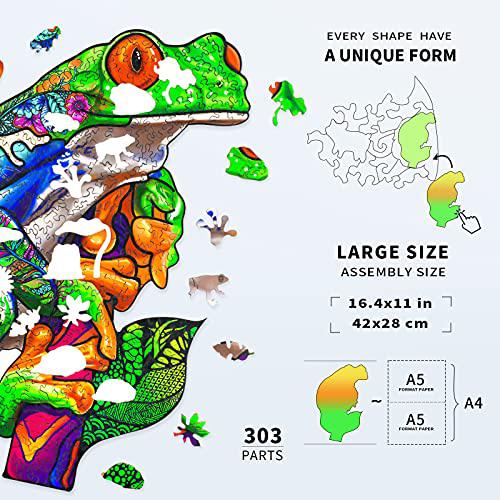 jigfoxy gifts for adults and teens, wooden jigsaw puzzles, unique animal shape wooden puzzle - tree frog for friend puzzle lovers, 30