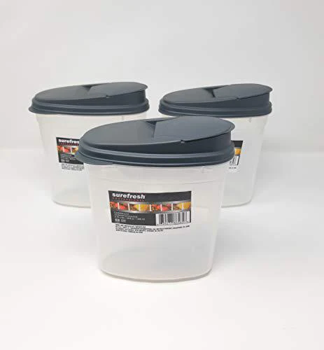 SureFresh 3 plastic containers &a; lids 3-piece set 54oz cereal grain dispenser dry food storage container &a; organizer bpa free freezer s